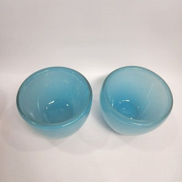 2 Light Blue 3.75" Glass Votive Tea Light Candle Holders Chunky - Picture 2 of 10